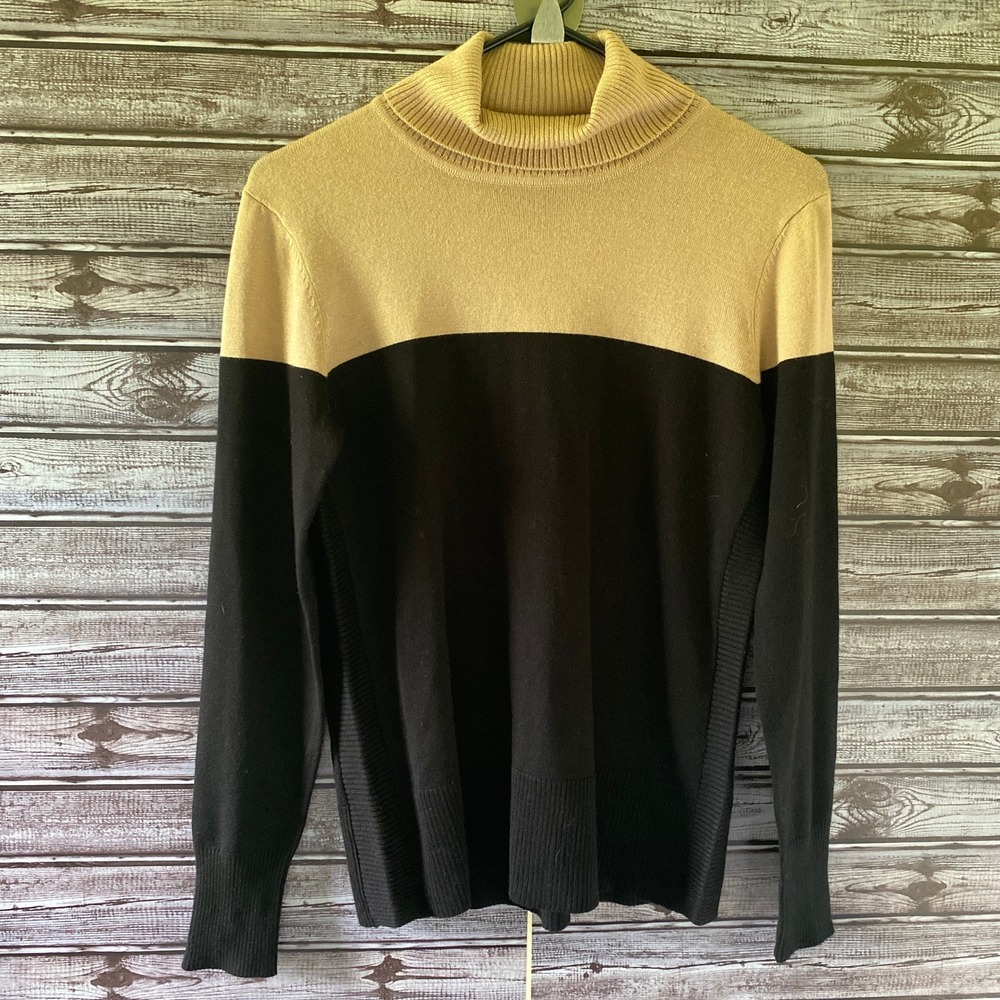 Cable‎ & Gauge Women's Long-Sleeved Turtleneck Sweater Size S Tan Black NWT